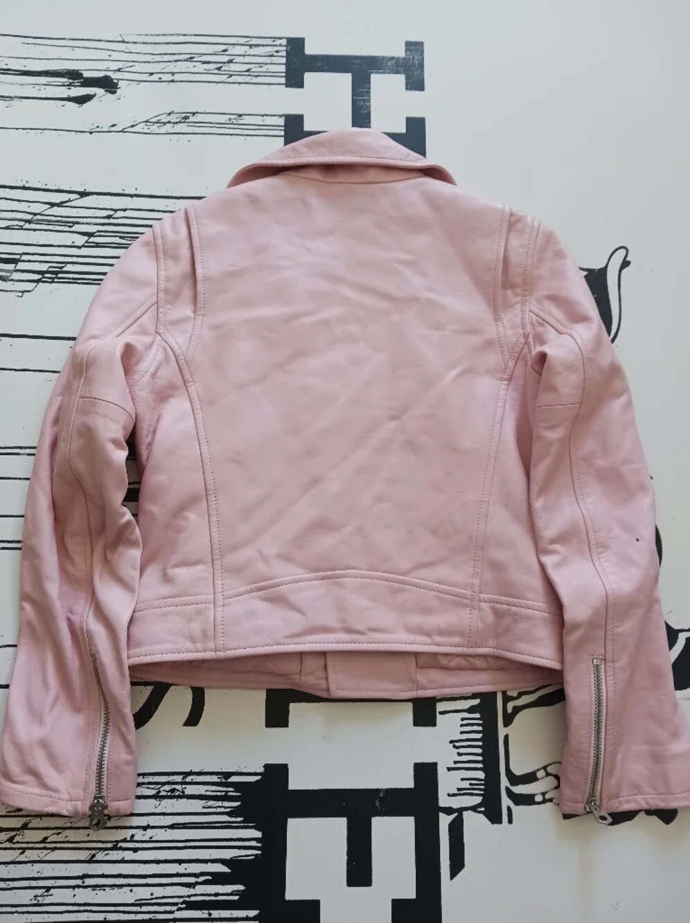 Girls Polo Ralph Lauren Lamb Leather Powder Pink Moto Zip-Up Jacket Size 10-12